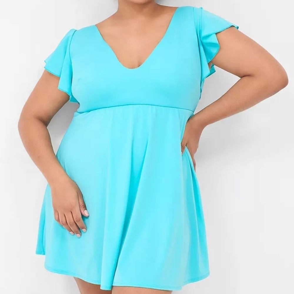 Lane Bryant No-Wire Flutter-Sleeve Swim Dress